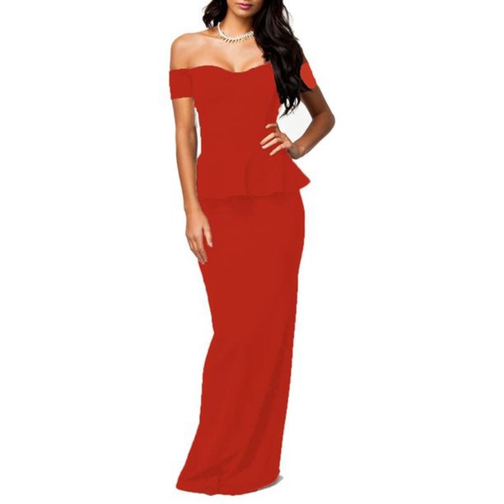 Sexy Off The Shoulder Peplum Maxi Evening Dress